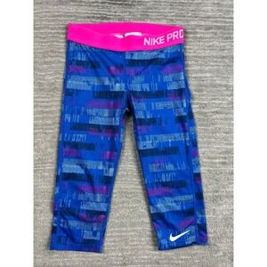 Nike Leggings Girls Med Blue Pink Nike Pro Capri Digital Glitch‎ Athletic Tights